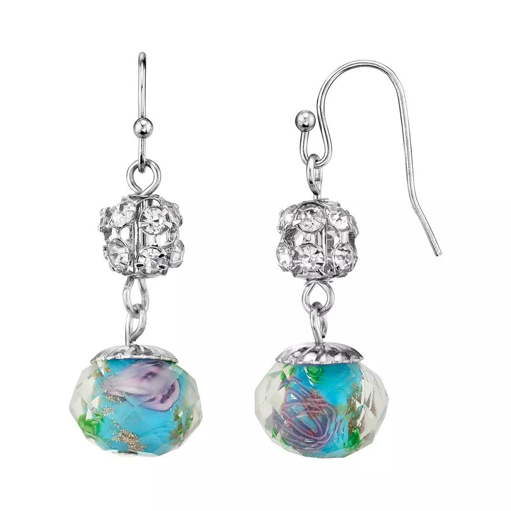 1928 Bead & Simulated Crystal Drop Earrings, Women's, Blue Product Image