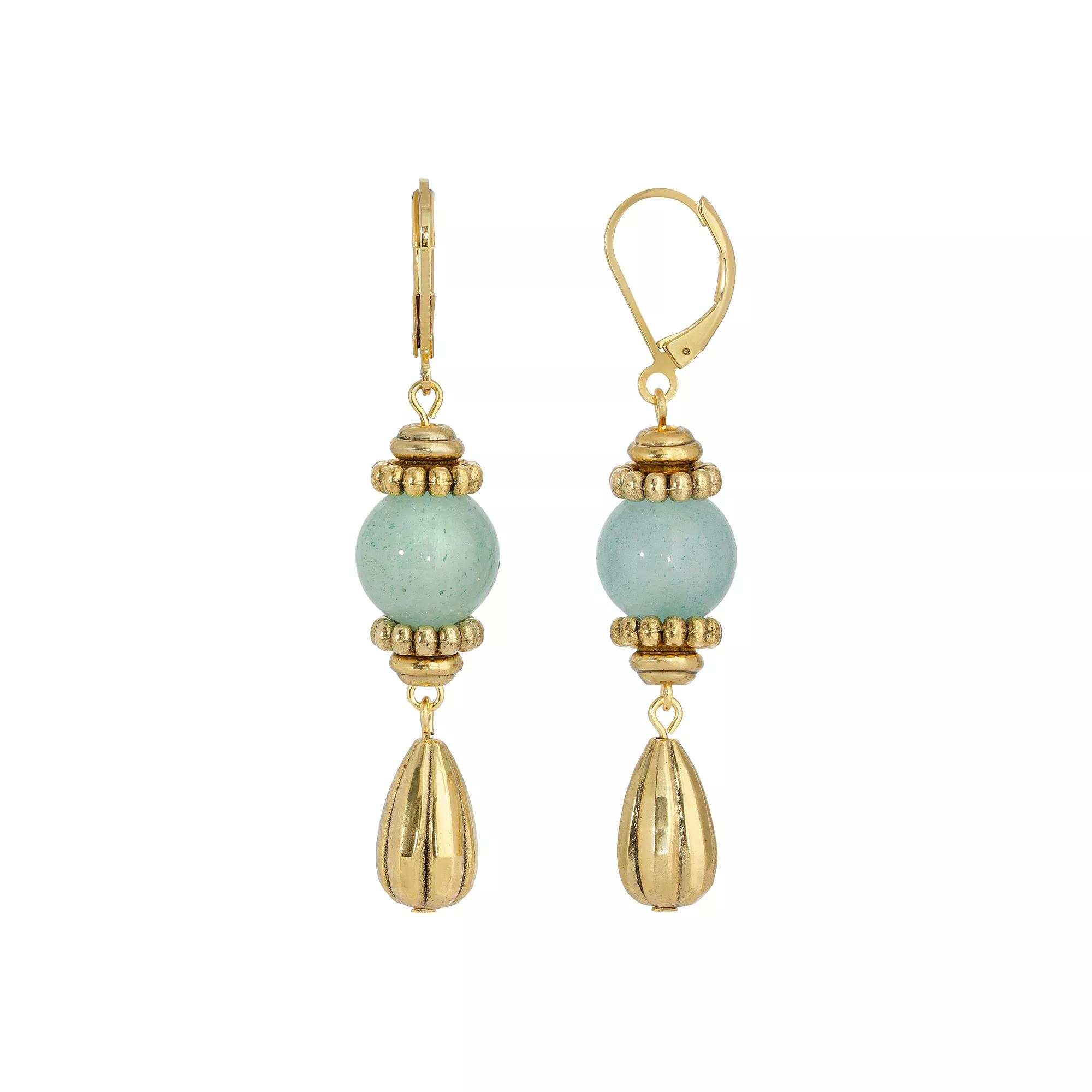 1928 Gold Tone Aventurine Linear Drop Earrings, Womens, Green Product Image