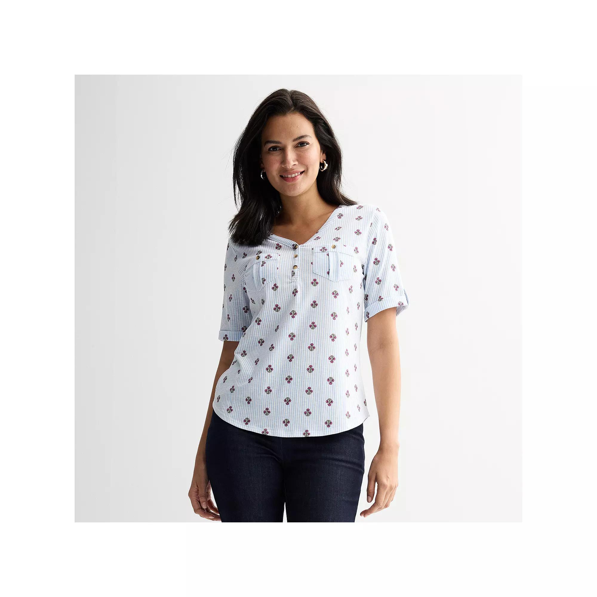 Women's Croft & Barrow® Elbow Sleeve Utility Henley Top,  Product Image