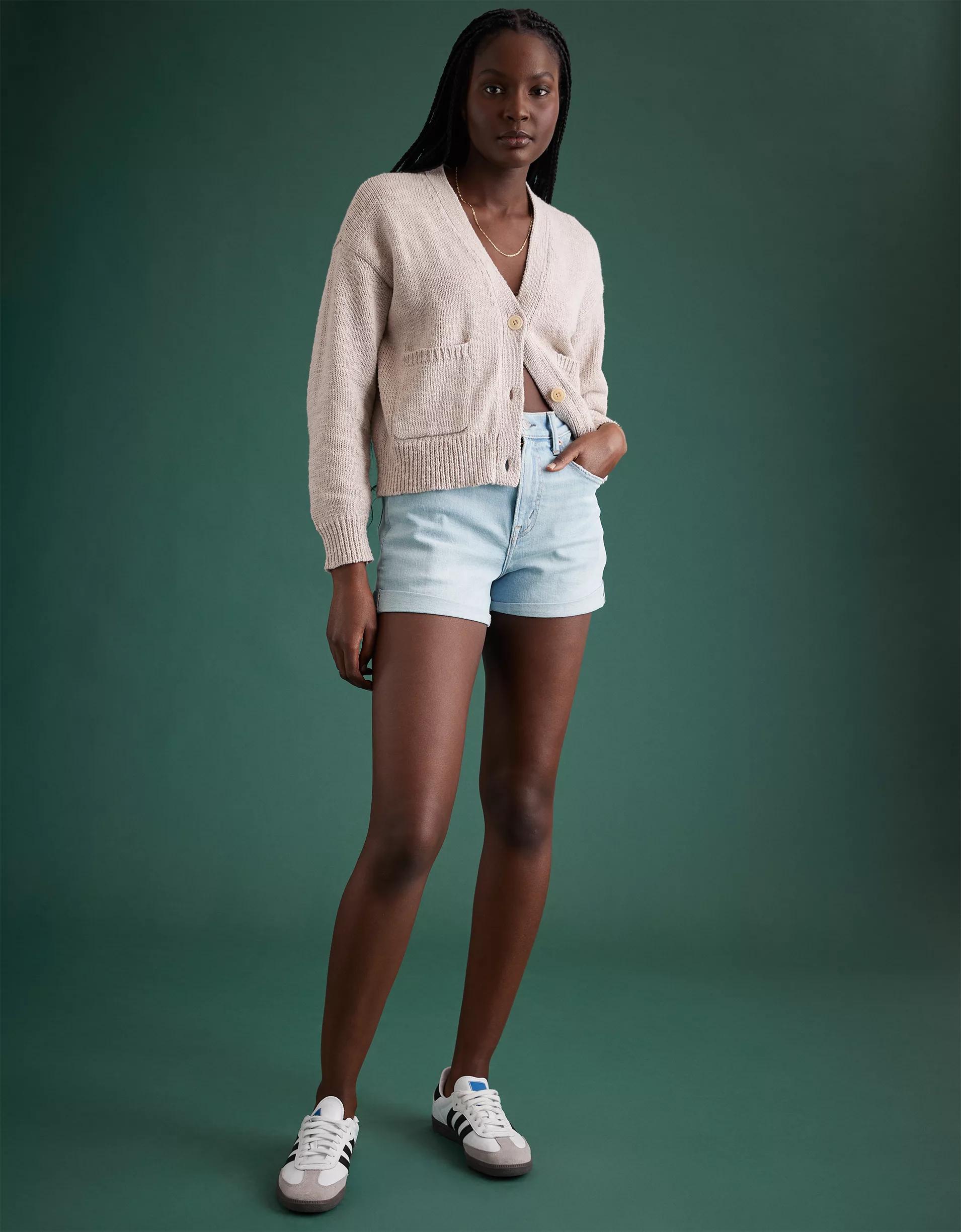 AE77 Premium High-Waisted Cut-Off Denim Short Product Image