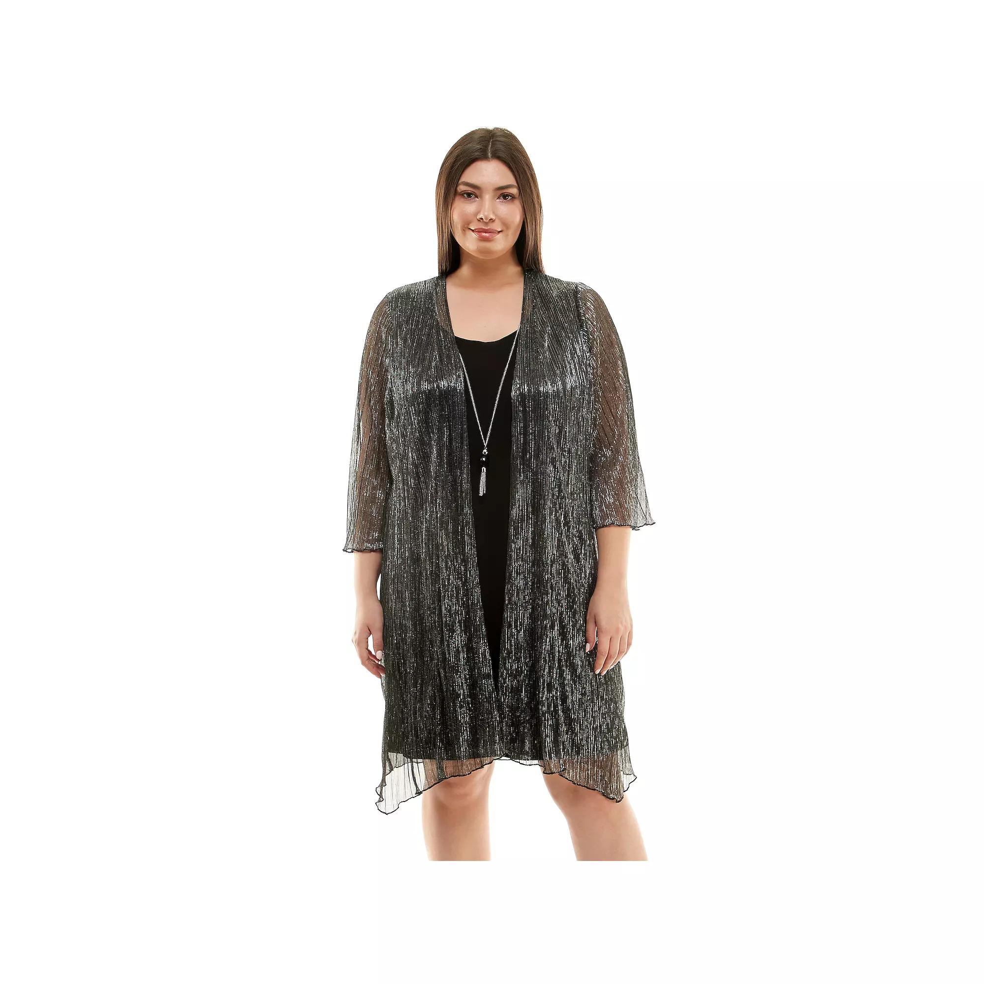 Plus Size Luxology 3-Piece Jacket & Shift Dress with Necklace, Women's, Size: 1XL, Red Black Product Image