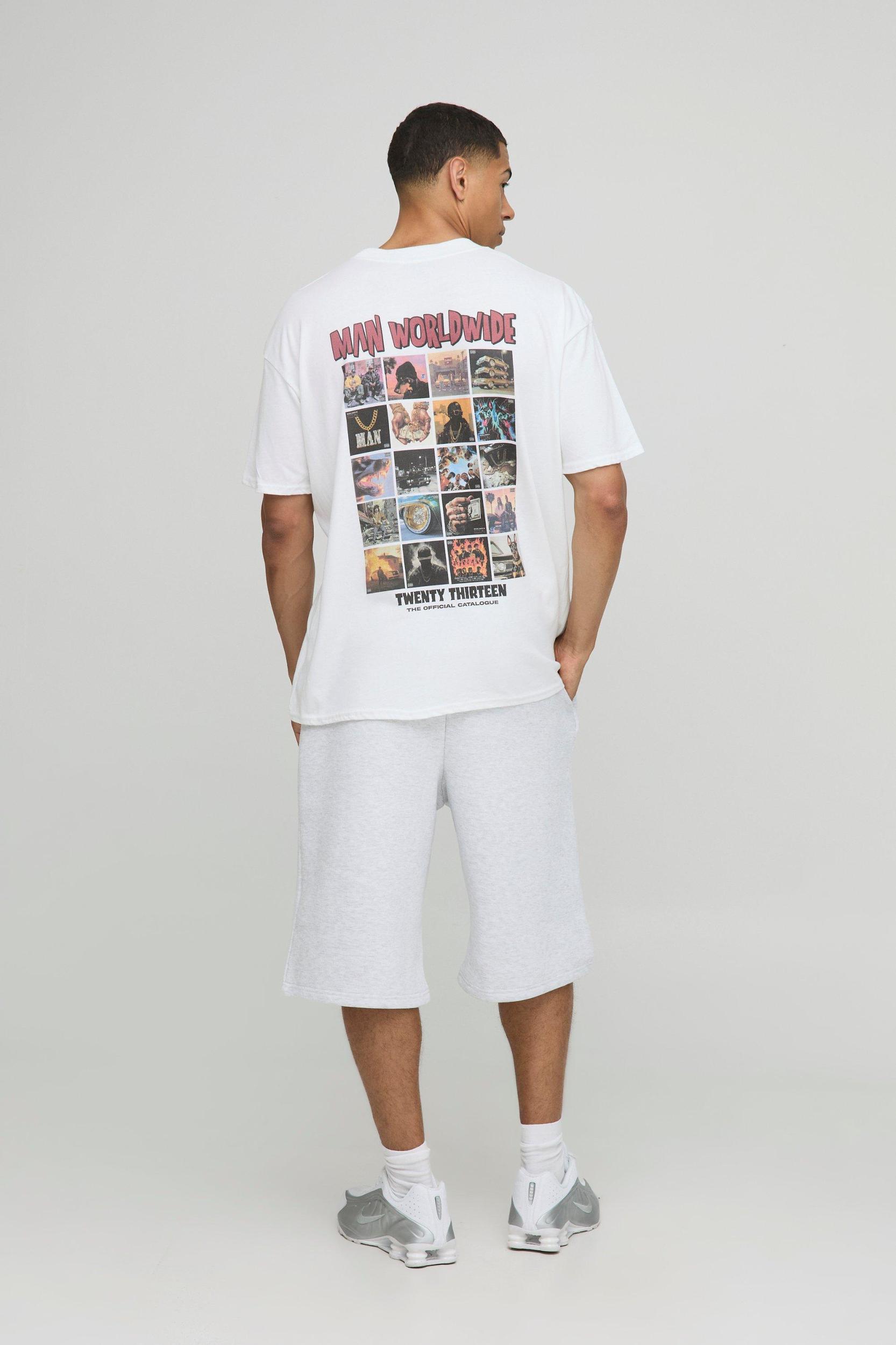 White Oversized Extended Neck Man Record Label Graphic T-Shirt | boohooMAN USA Product Image