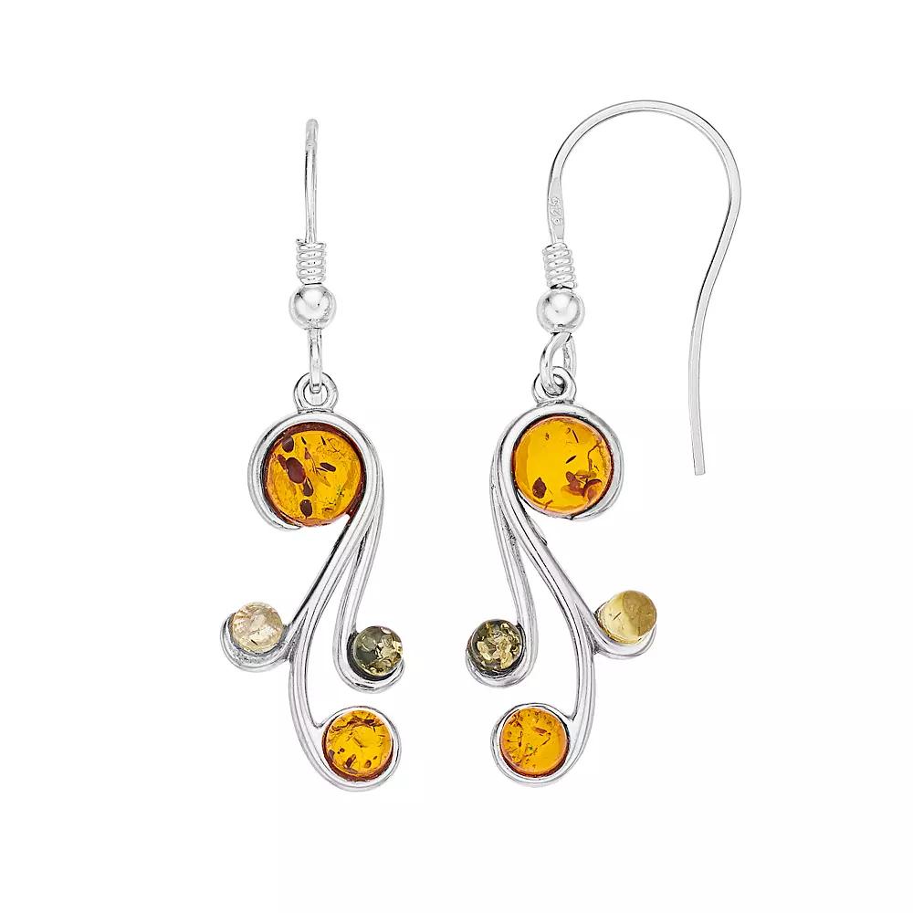 Sterling Silver Multicolored Amber Dangle Earrings, Women's Product Image
