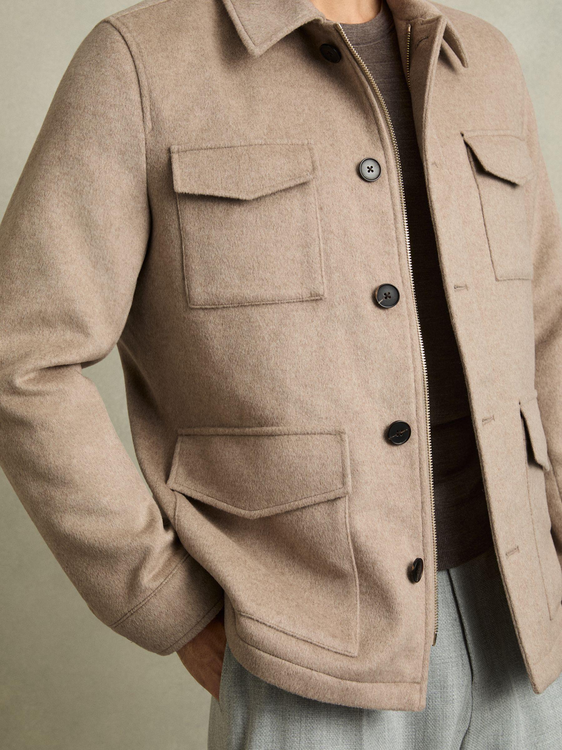 Wool-Blend Zip-Through Four-Pocket Jacket in Oatmeal Melange Product Image