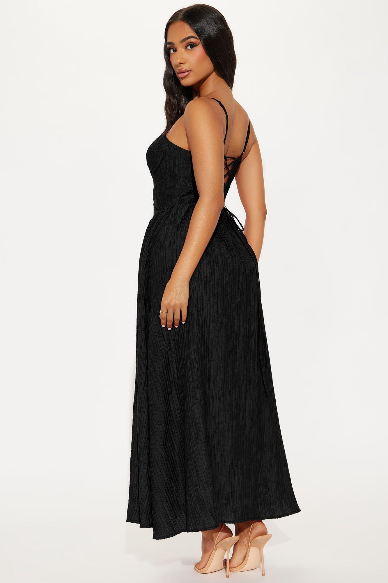 Phoebe Textured Corset Midi Dress - Black Product Image