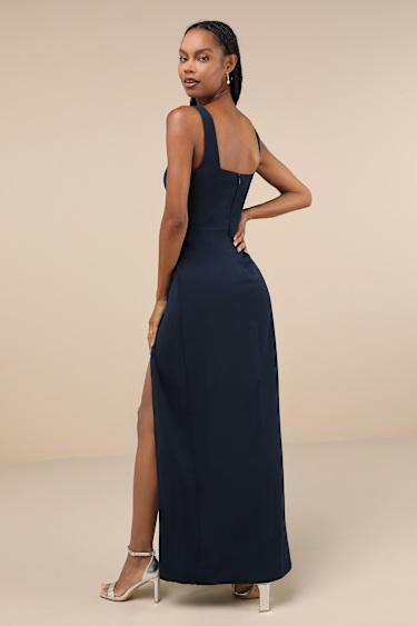 Glamorous Disposition Navy Ruched Maxi Dress Product Image