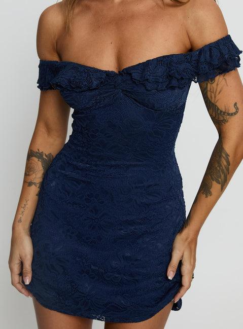 Anabeila Strapless Frill Mini Dress Navy Product Image