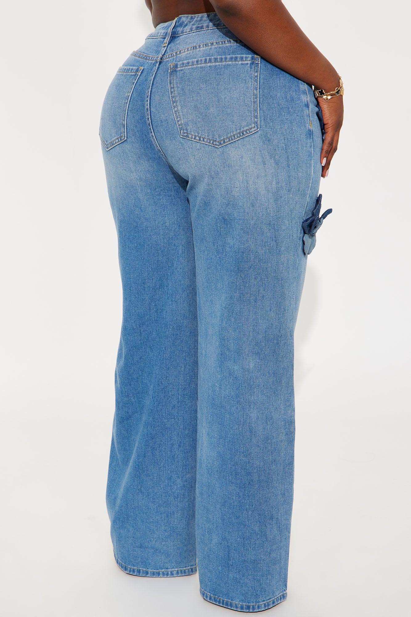 Floria Baggy Flower Applique Jeans - Medium Wash Product Image