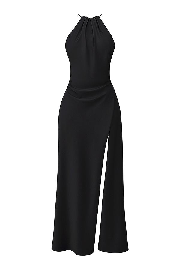 Zanab  black thigh slit maxi dress Product Image