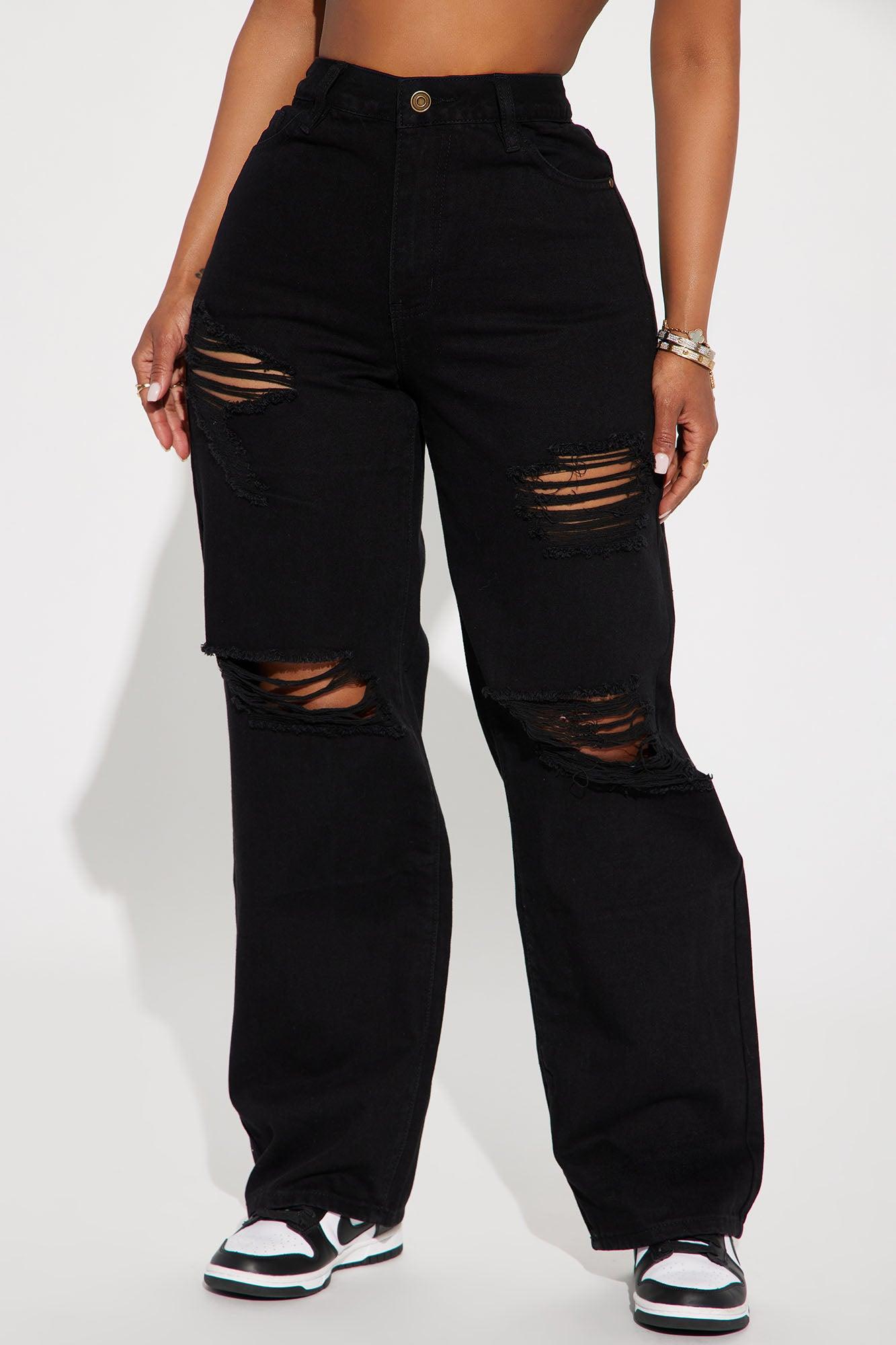 Whatever You Say Ripped Wide Leg Jean - Black Product Image