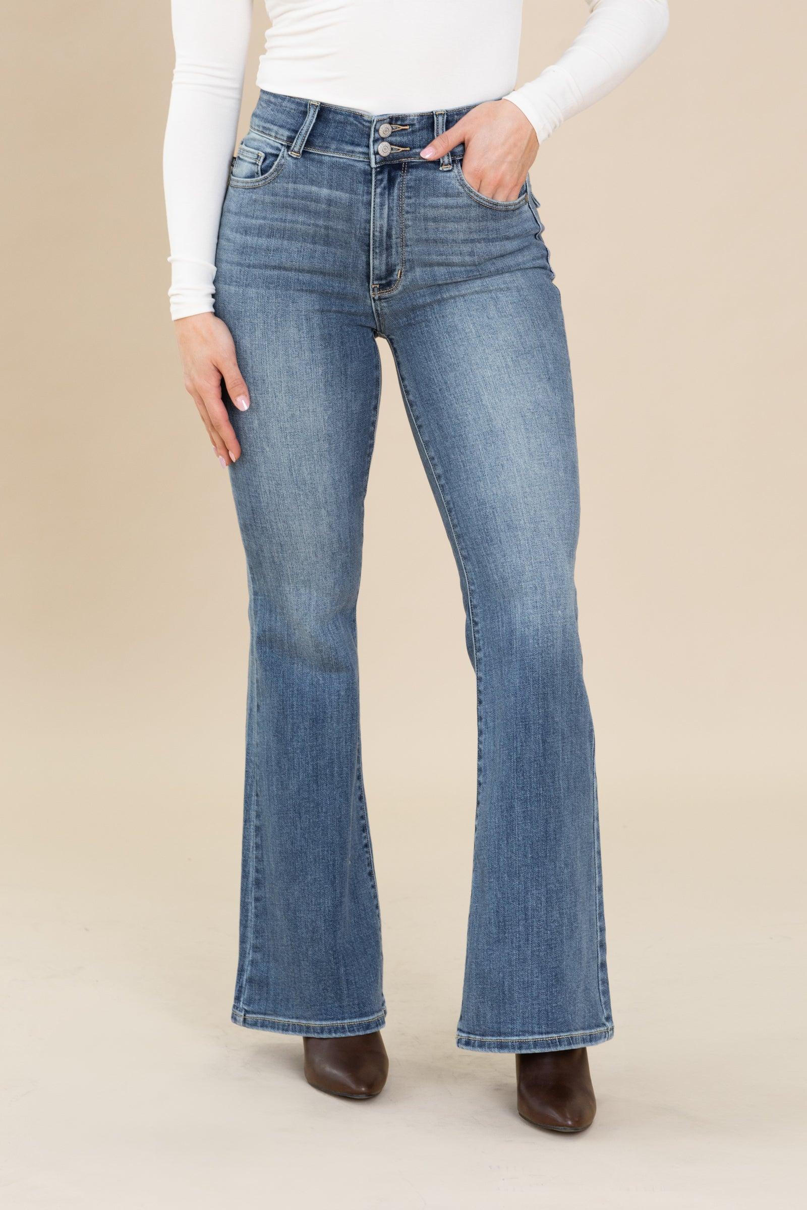 Judy Blue Medium Wash Double Button Flare Jean Product Image
