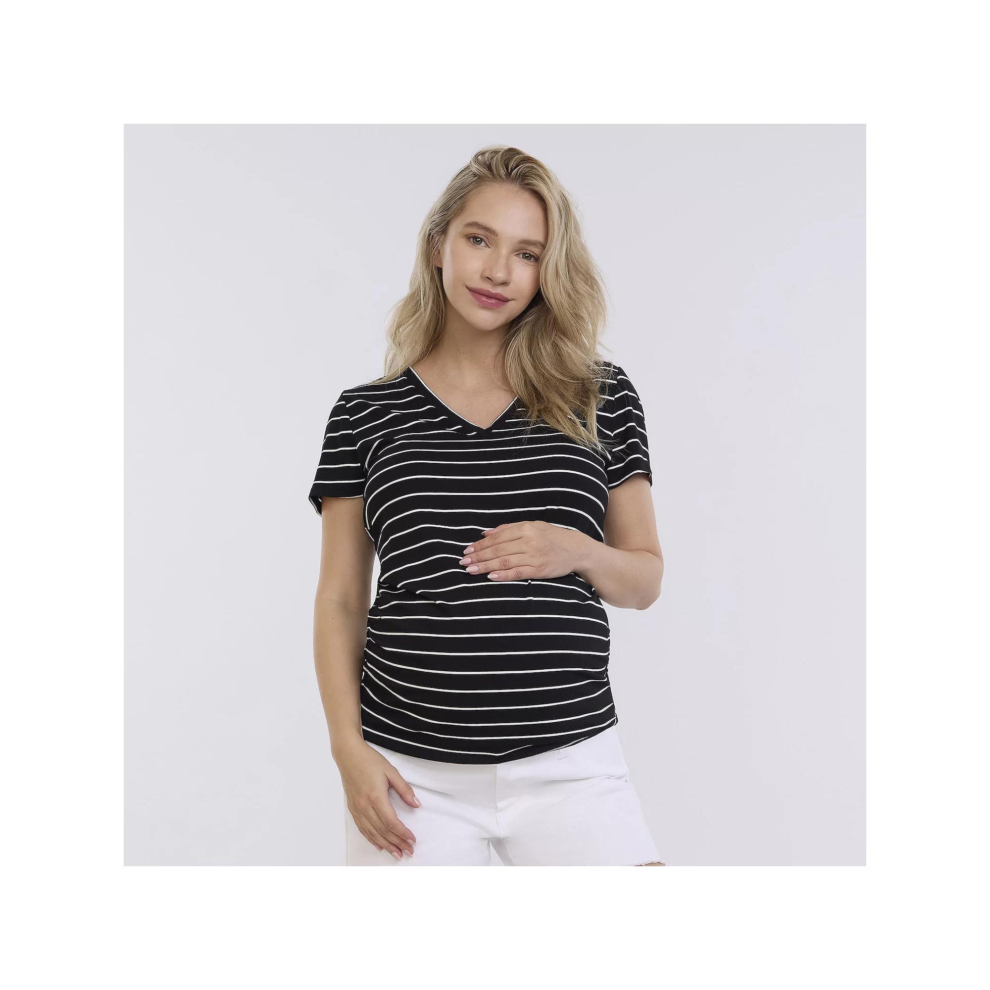 Maternity Motherhood Side Ruched V-Neck Tee, Womens Product Image