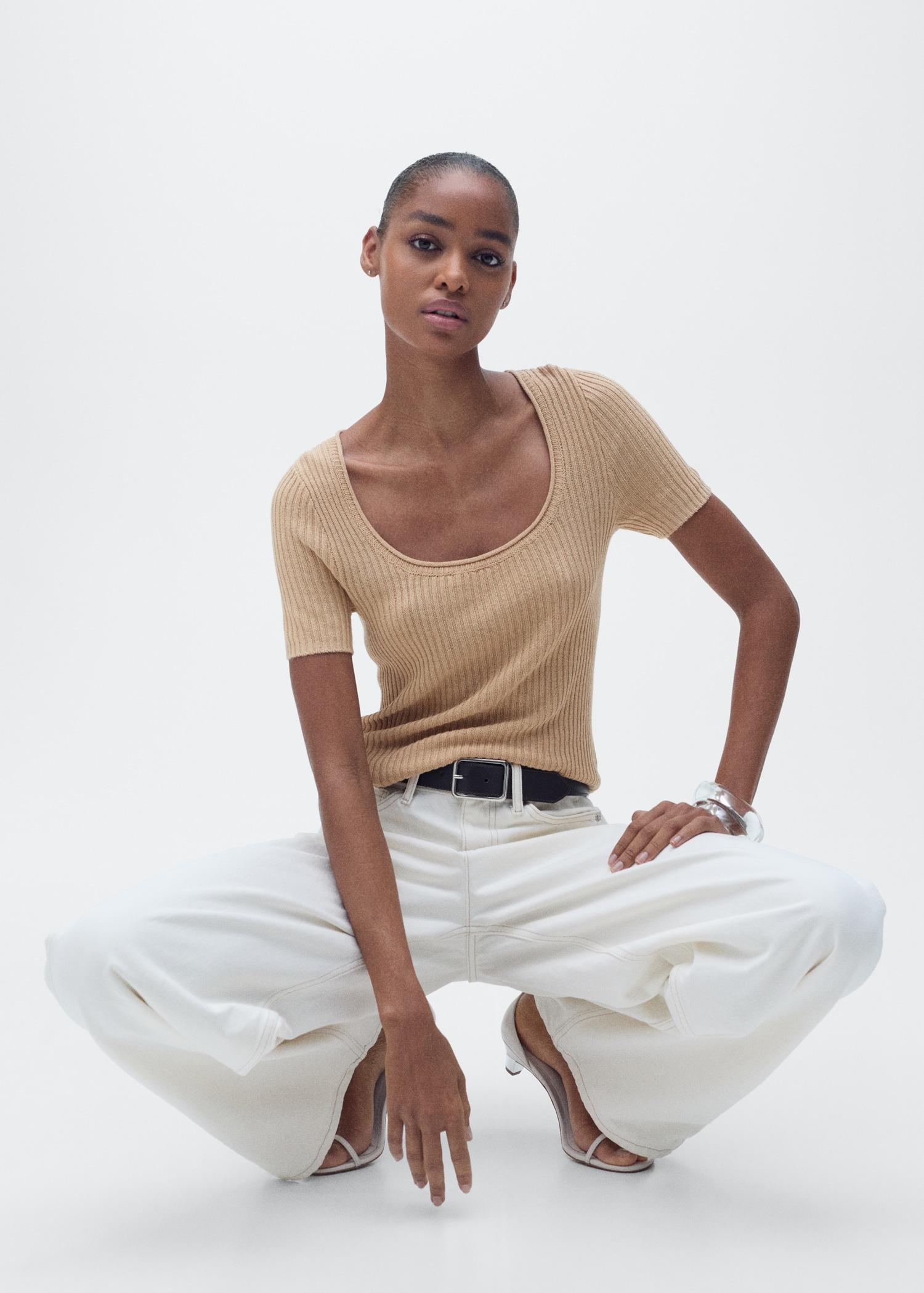 Linen-blend knitted sweater - Women | MANGO USA Product Image