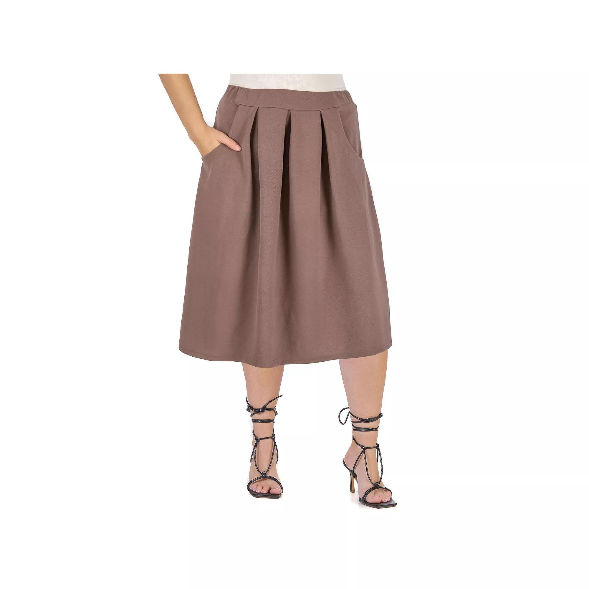 Plus Size 24Seven Comfort Apparel Long Pleated A-Line Skirt, Women's, Size: 1XL, Brown Product Image