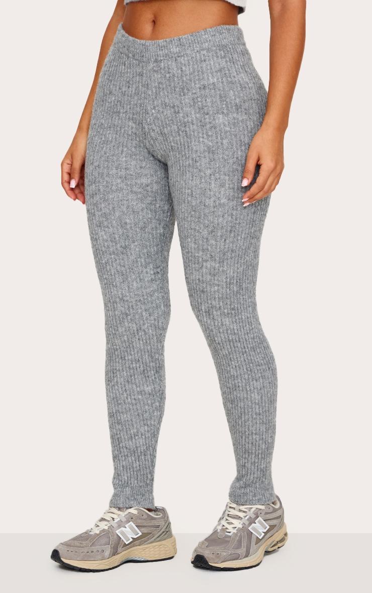 Petite Grey Marl Rib Knit Leggings Product Image