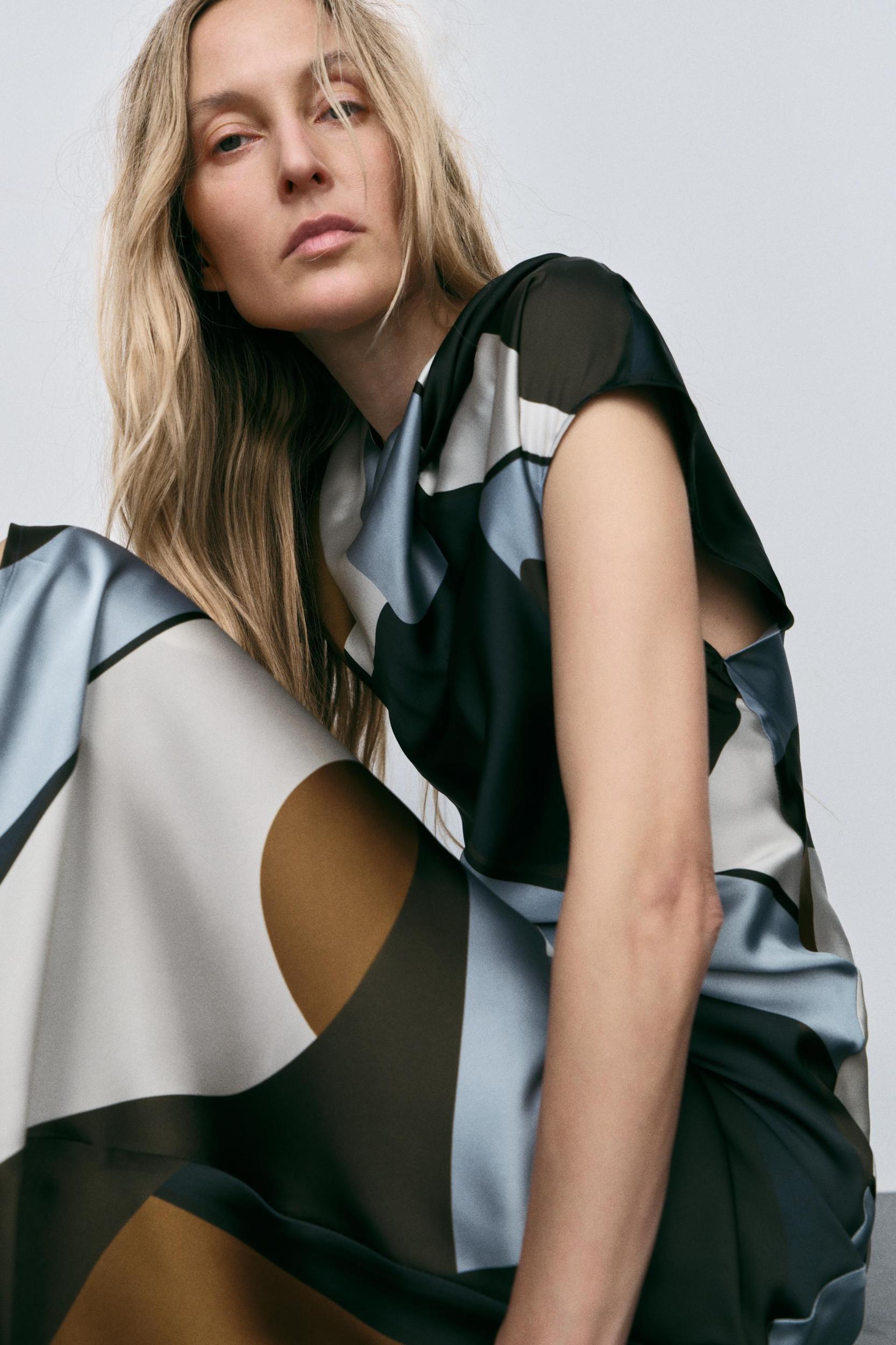 SATIN PRINTED MIDI DRESS Product Image