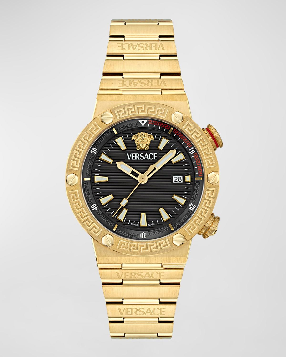 Mens Greca Logo IP Yellow Gold Bracelet Watch, 43mm Product Image