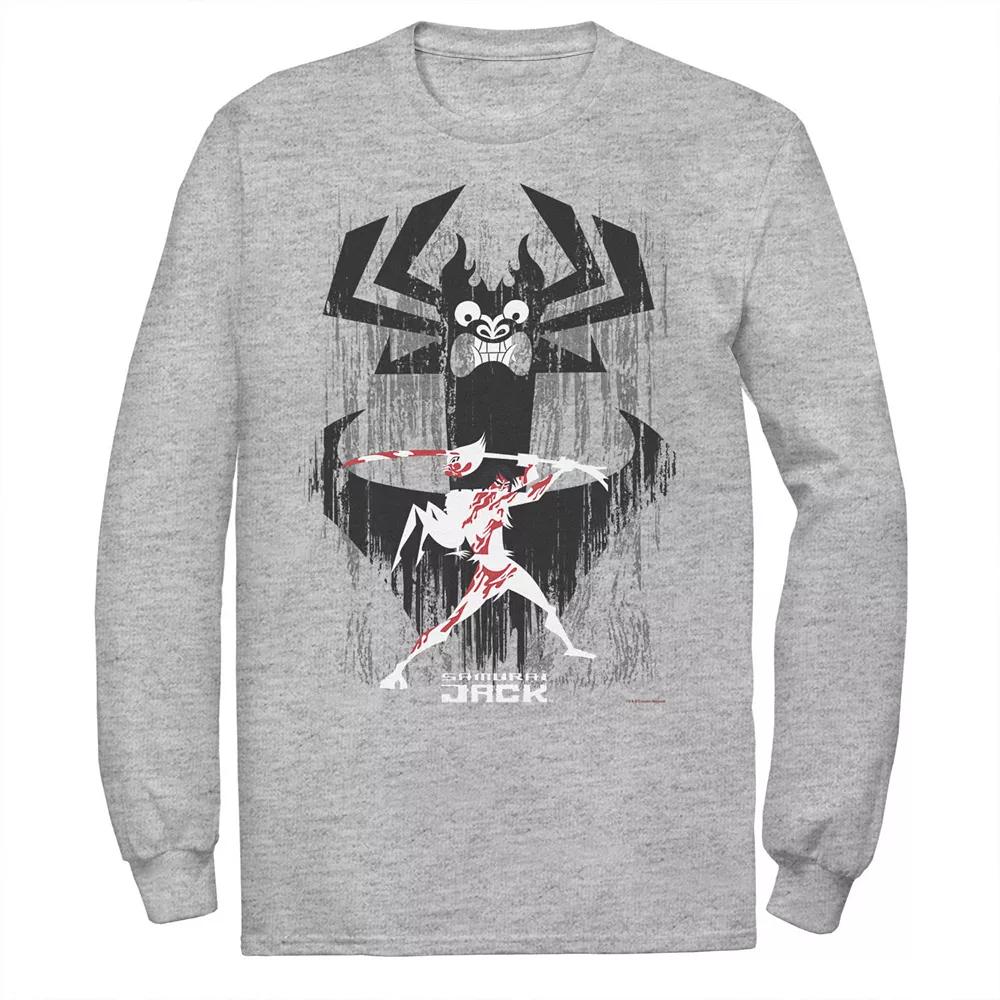 Mens Cartoon Network Samurai Jack Aku Sword Fight Splatter Long Sleeve Tee Athletic Grey Product Image