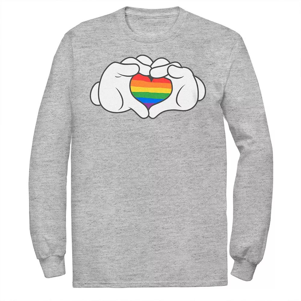 Disney's Mickey Mouse Big & Tall Rainbow Fill Heart Shaped Hands Long Sleeve Tee, Men's,  Product Image