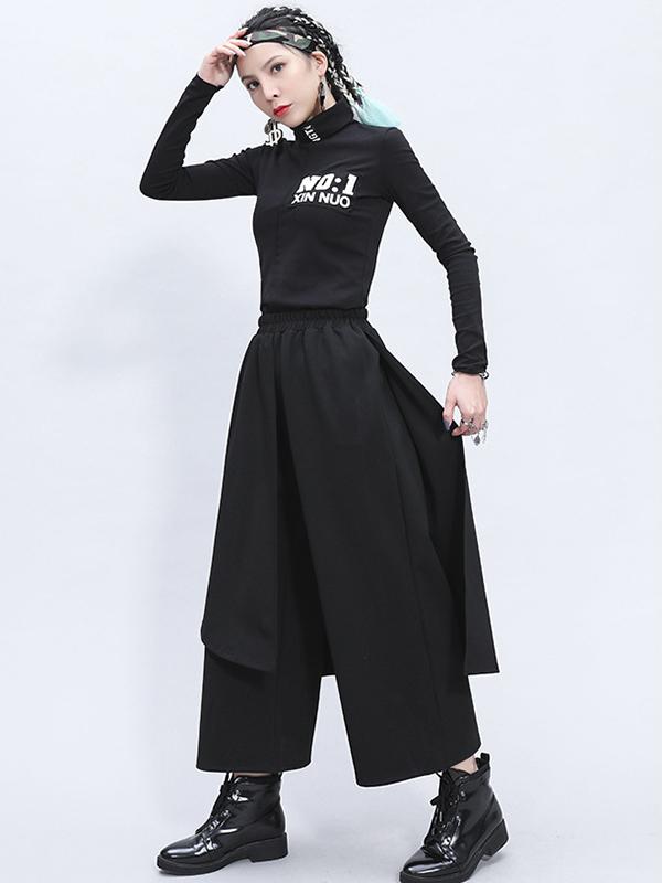 Irregularity Elastic Waist Wide Leg Solid Color Pants Product Image