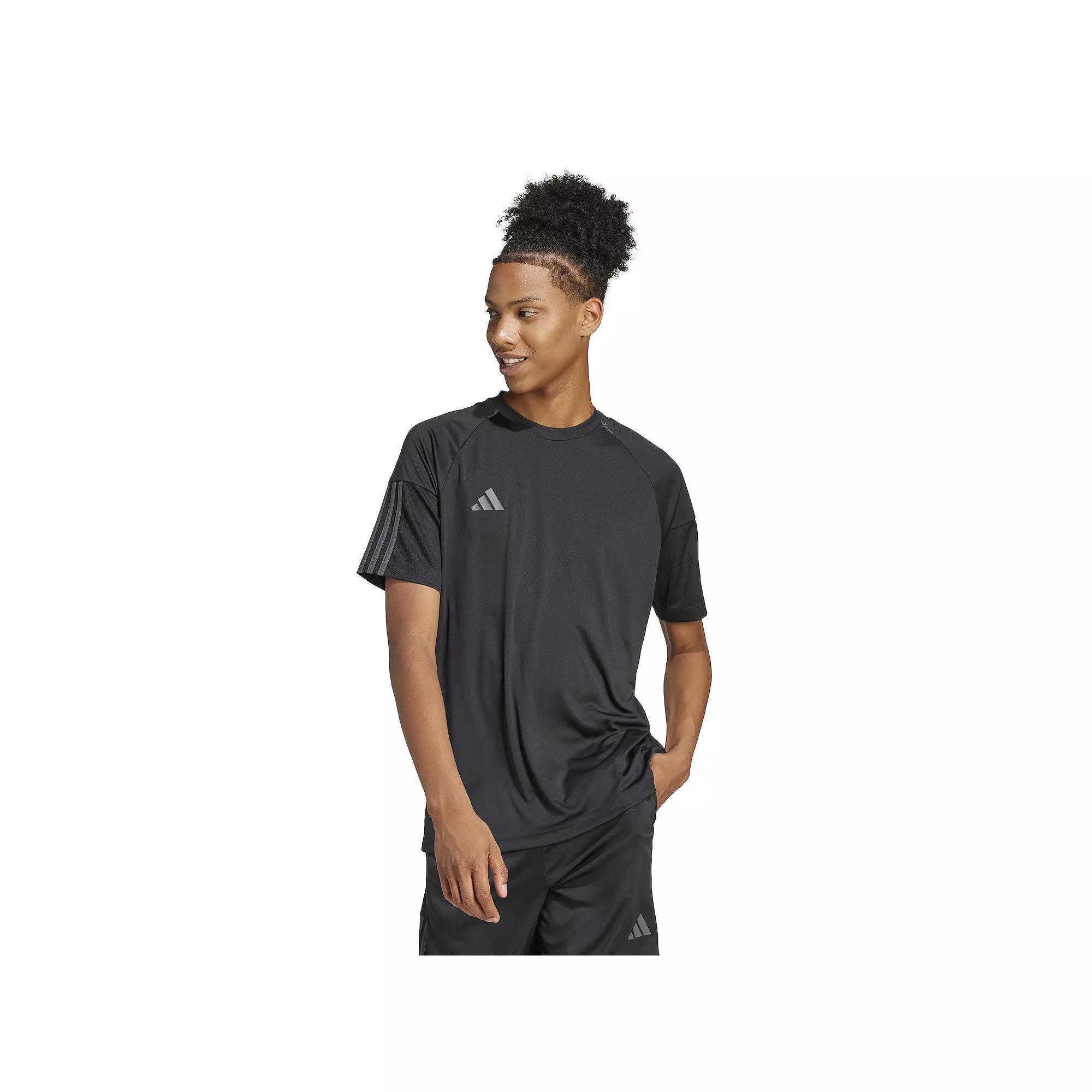 Men's adidas Sereno 3-Stripes AEROREADY Sportswear T-Shirt, Size: Large, Black Grey Product Image