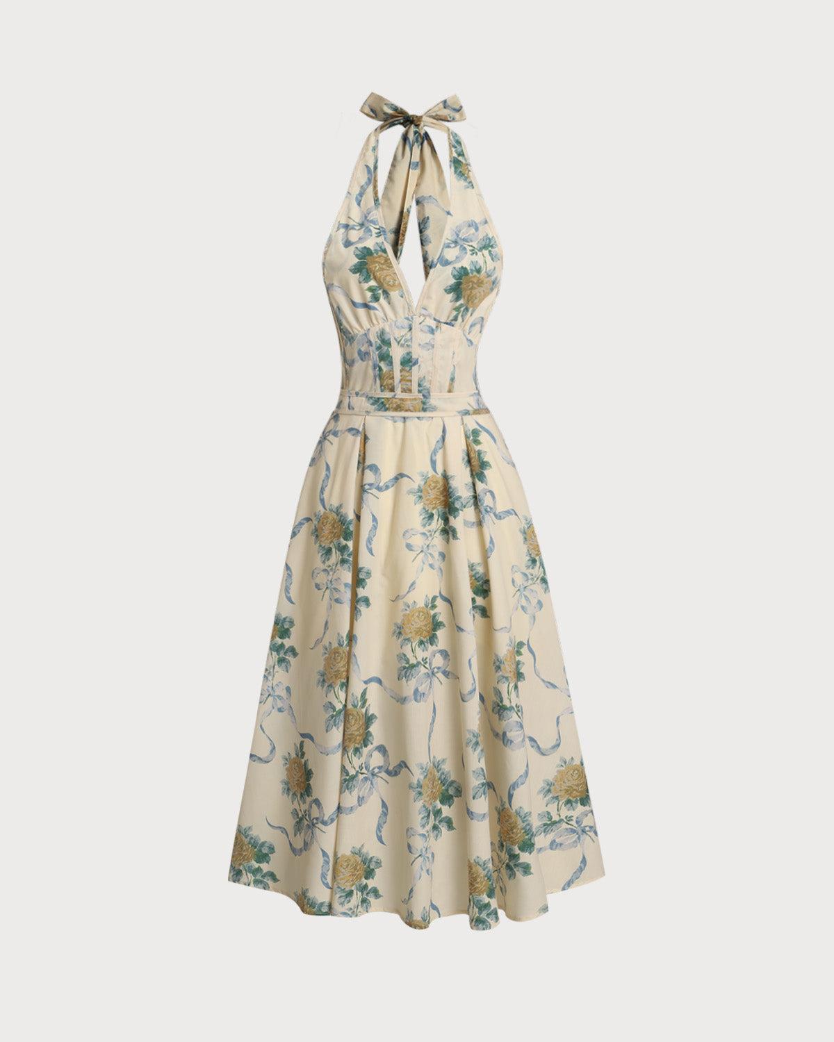 Yellow Floral Strapless Midi Dress Product Image