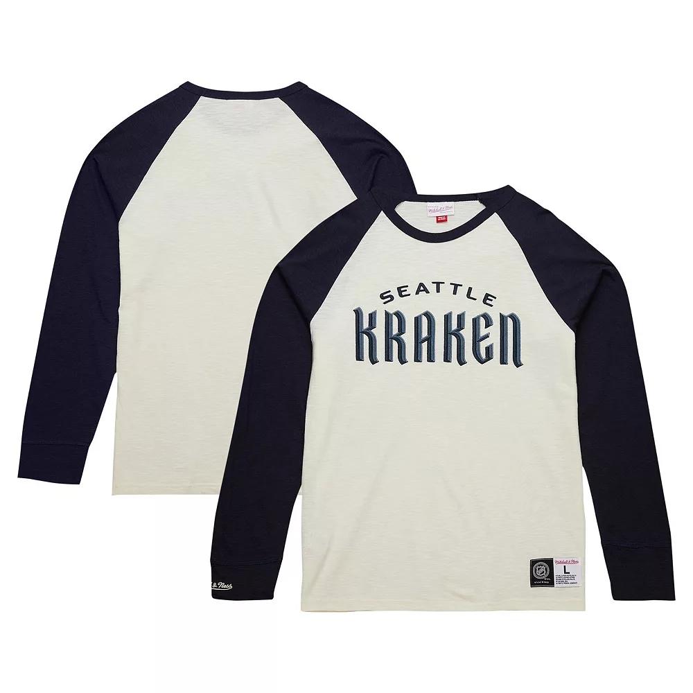 Men's Mitchell & Ness Cream Seattle Kraken Legendary Slub Vintage Raglan Long Sleeve T-Shirt, Size: XL, Krk Beige Product Image
