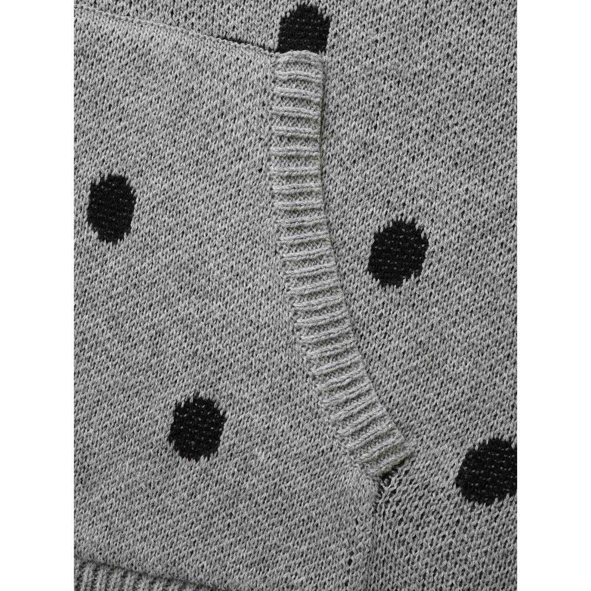 Plus Size Polka Dot Hooded Patch Pocket Pullover Mediumgray Women Casual Loose Long Sleeve Hooded Everyday Pullovers BloomChic 12/L Product Image