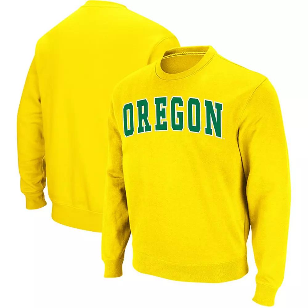 Men's Colosseum Yellow Oregon Ducks Arch & Logo Tackle Twill Pullover Sweatshirt,  Product Image