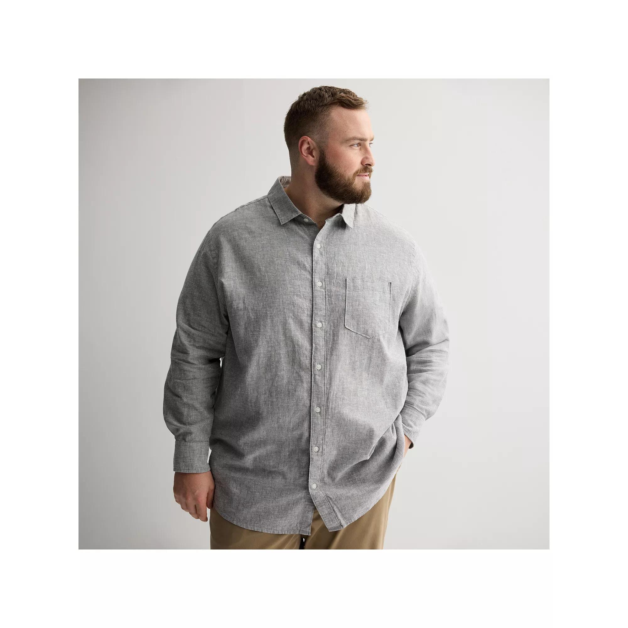 Big & Tall Sonoma Goods For Life® Perfect Length Long Sleeve Linen Shirt, Men's,  Product Image