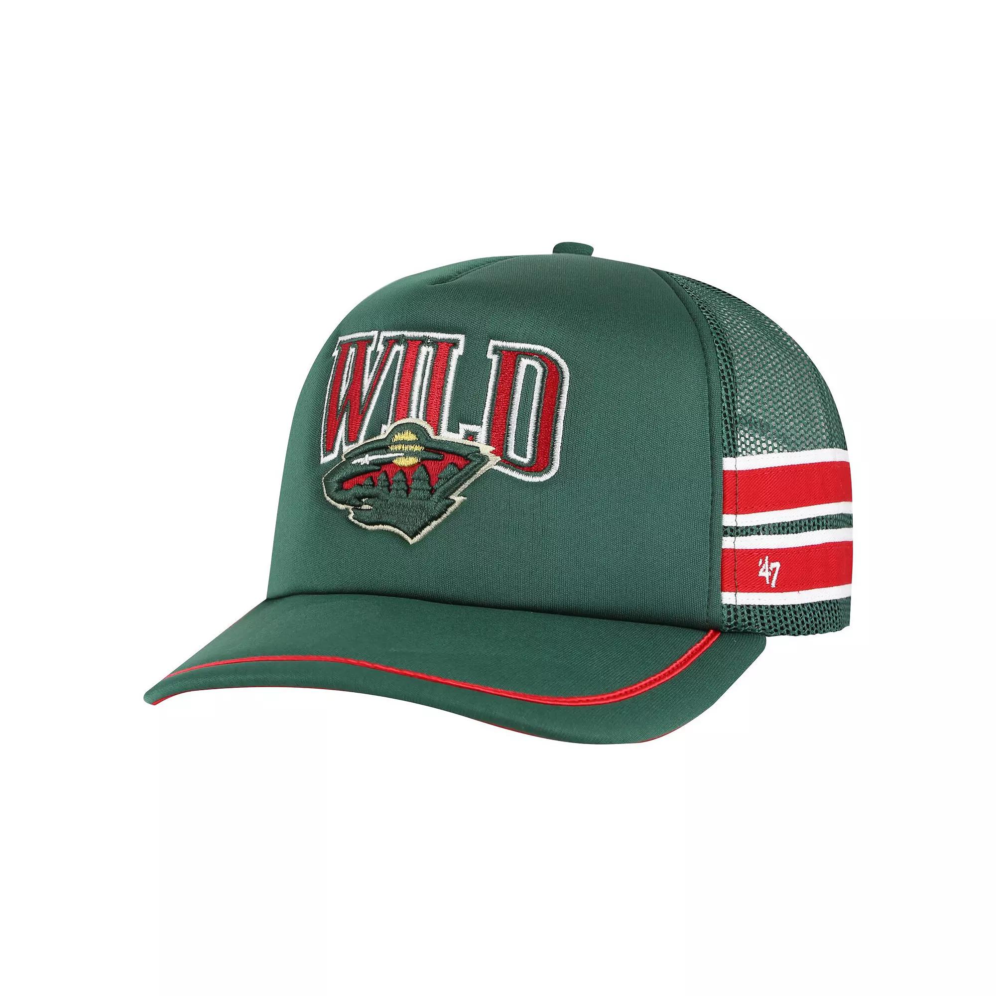 Men's '47 Green Minnesota Wild Sideband Stripes Trucker Snapback Hat Product Image