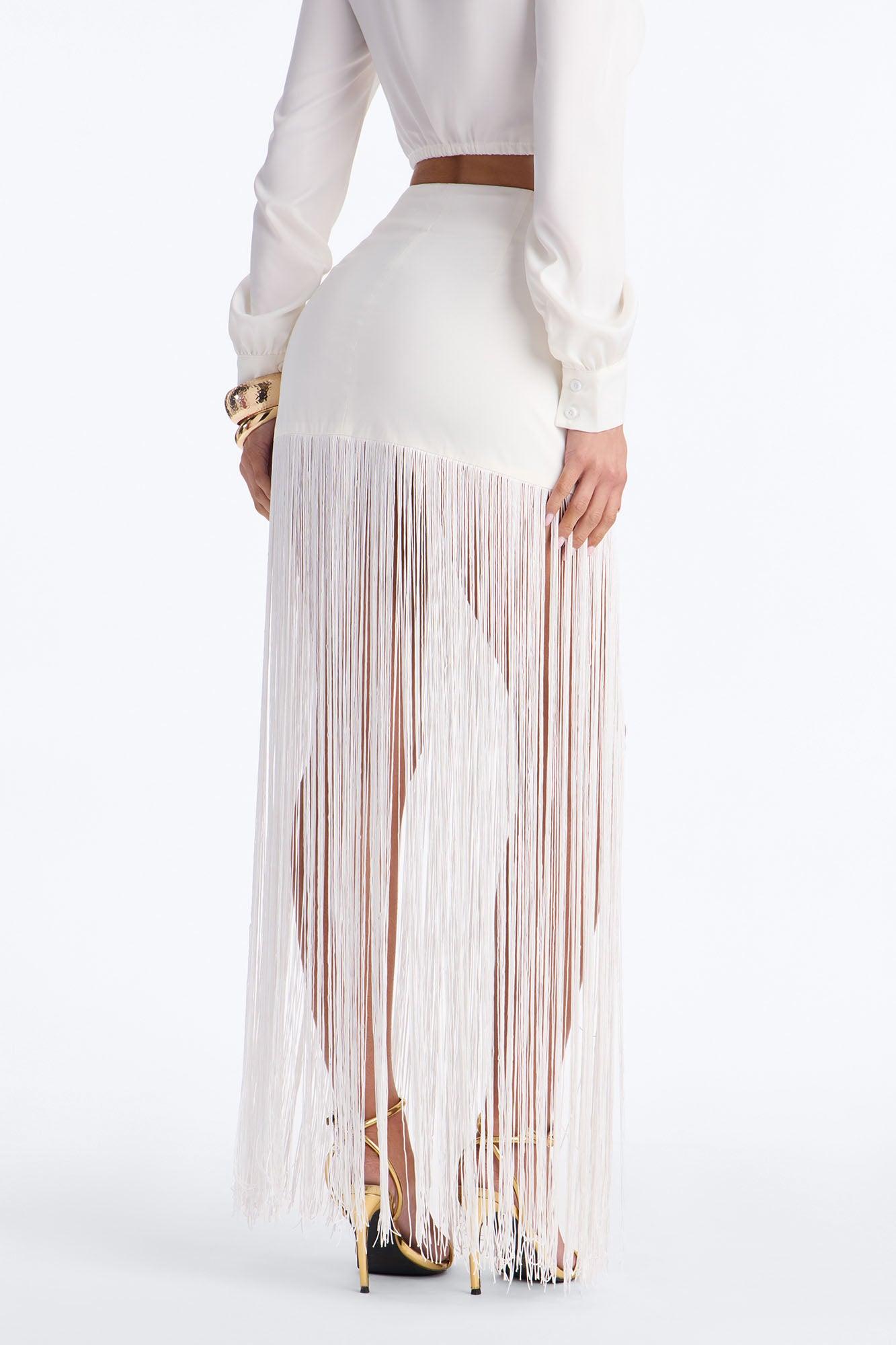 Kendell Fringe Trim Maxi Skirt - White Female Product Image