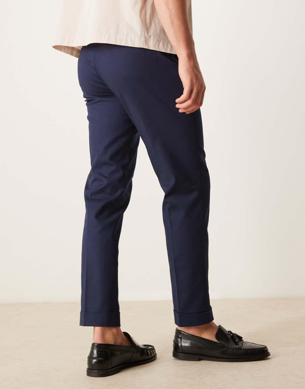 ASOS DESIGN smart slim fit cotton chino pants in navy Product Image