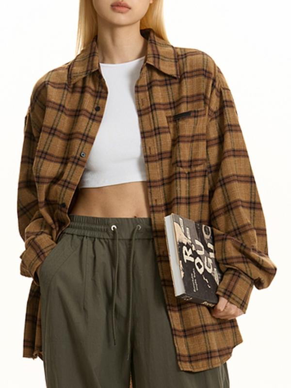 Versatile Checkered Long Sleeve Blouse Product Image