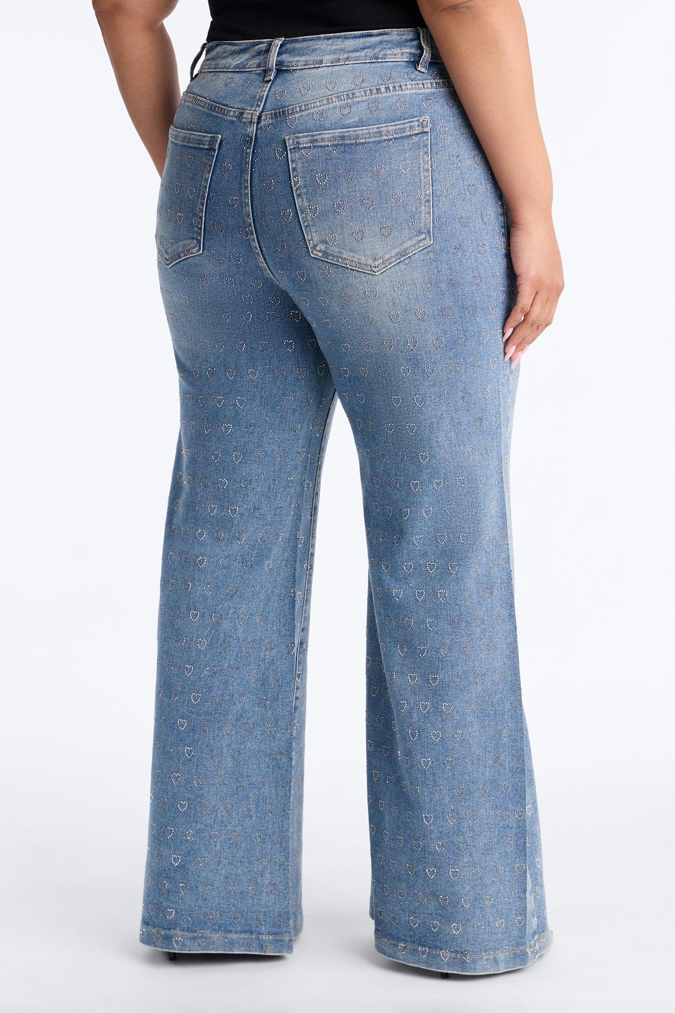 Pulling Heartstrings Stretch Wide Leg Jeans - Light Wash Female Product Image