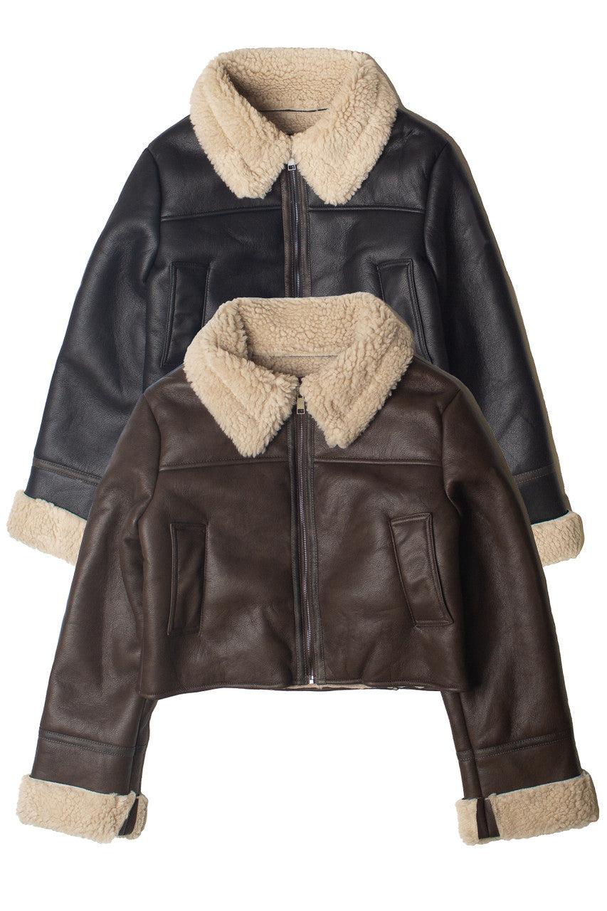 Faux Fur Lined Pleather Bomber Jacket Product Image