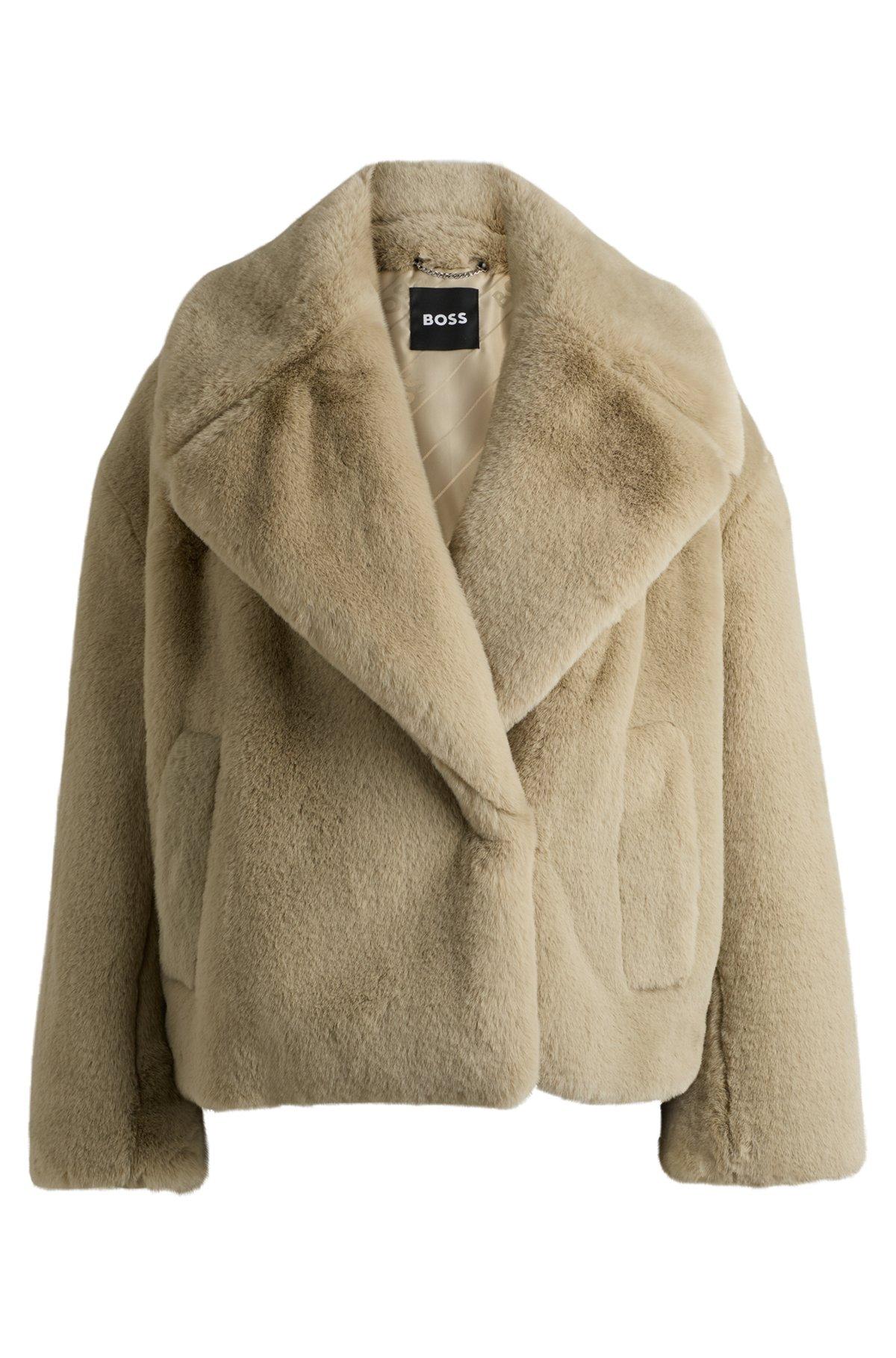 Cropped coat in plush teddy fabric Product Image