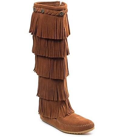 Minnetonka 5-Layer Fringe Suede Boots Product Image