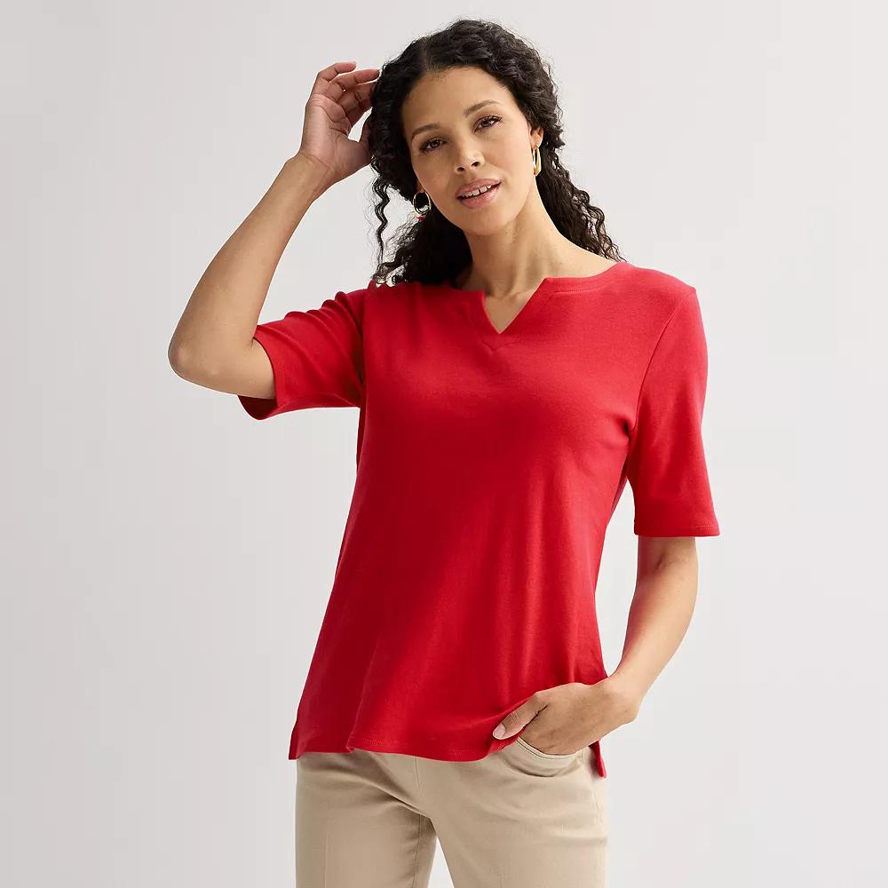 Women's Croft & Barrow® Elbow-Sleeve Splitneck Top, Size: XL, Red Product Image