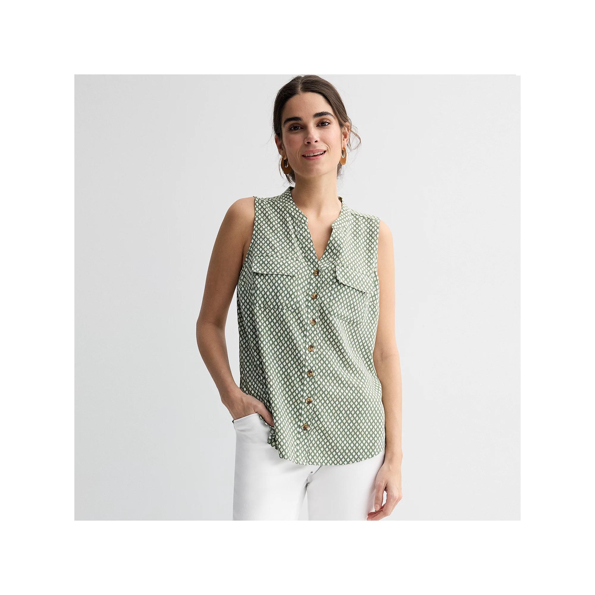 Women's Croft & Barrow® Y-Neck Tank Top, Size: XS, Green  Tiny Geo Product Image