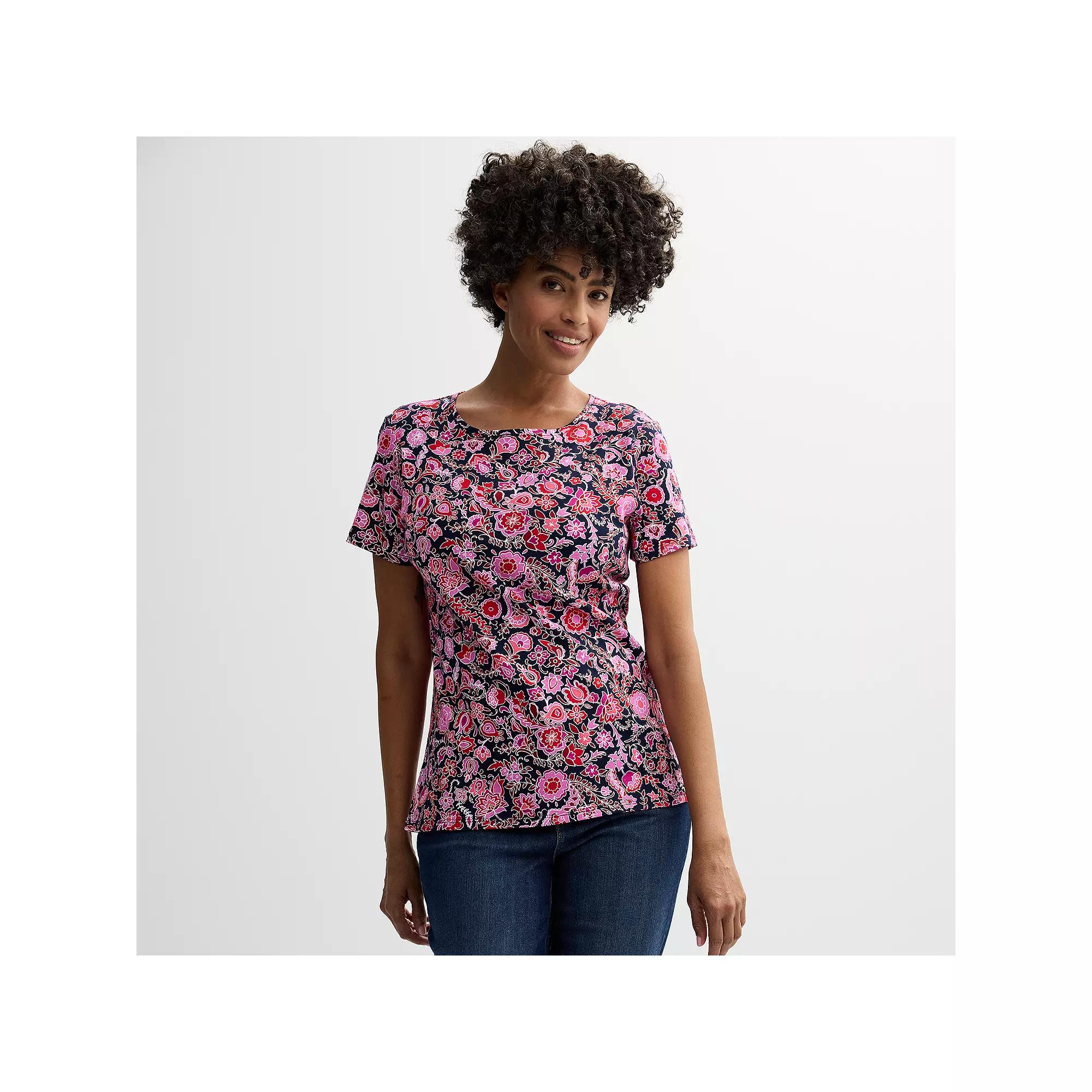 Women's Croft & Barrow® Essential Crewneck Tee, Size: Small, Blue Red Floral Vine Product Image