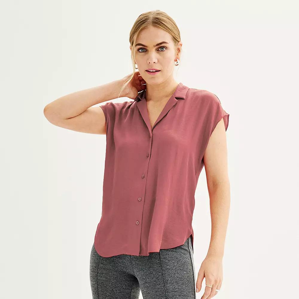 Women's Petite Nine West Short Sleeve Easy Lapel Shirt, Size: XS Petite, Just Pink Product Image