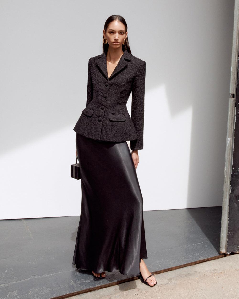 Black Tailored Boucle Maxi Dress Product Image