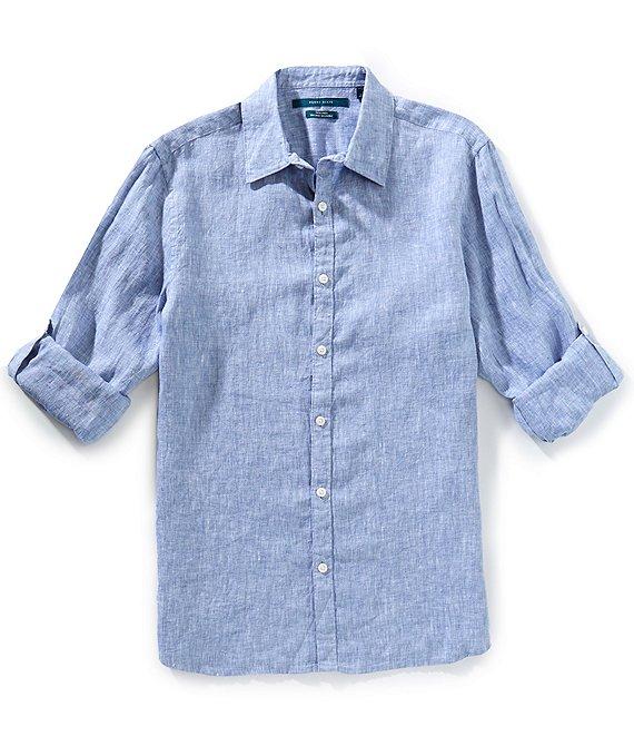 Perry Ellis Solid Linen Long Sleeve Woven Shirt Product Image
