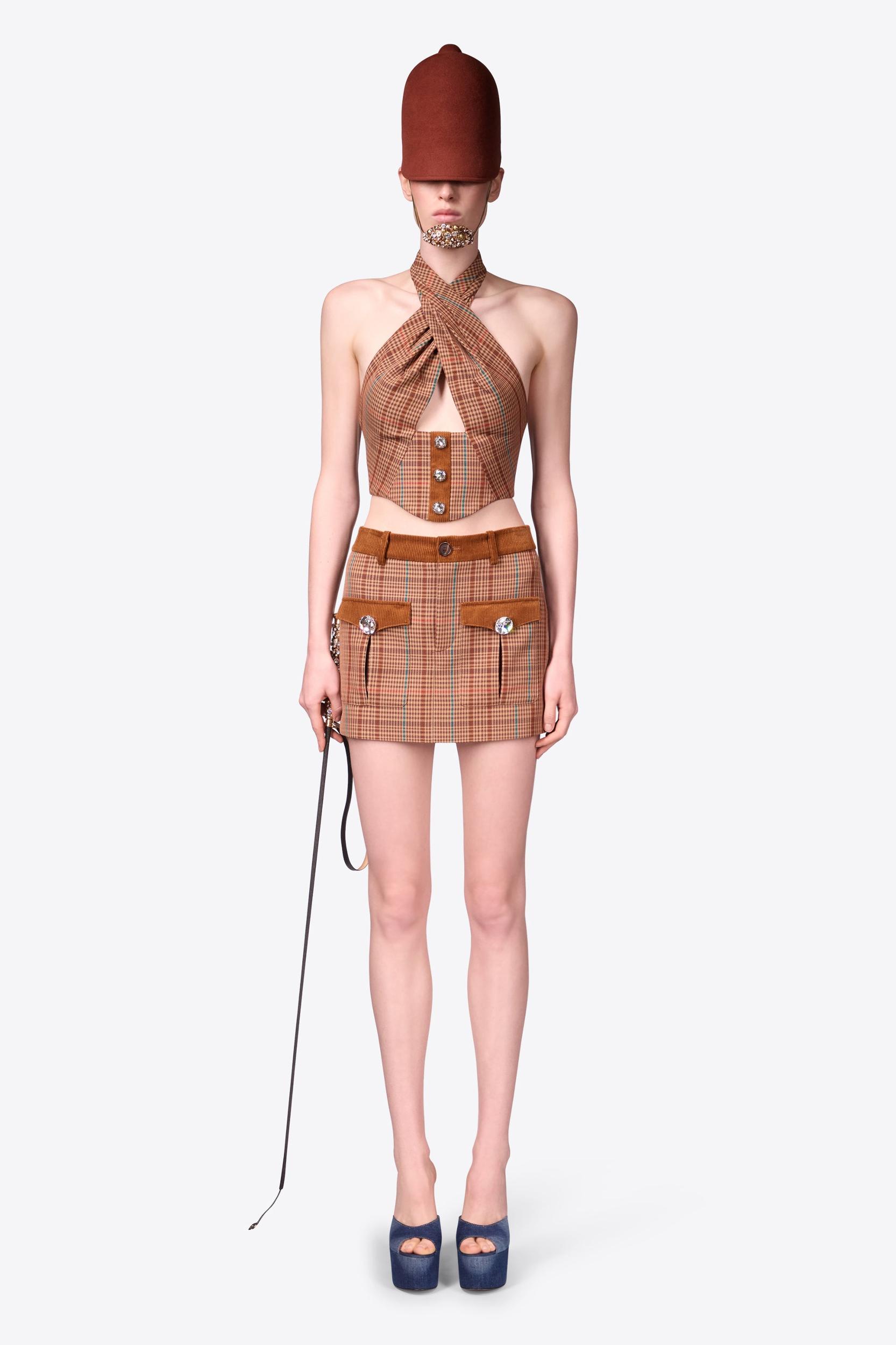 Crystal Button Checked Halter Top Product Image