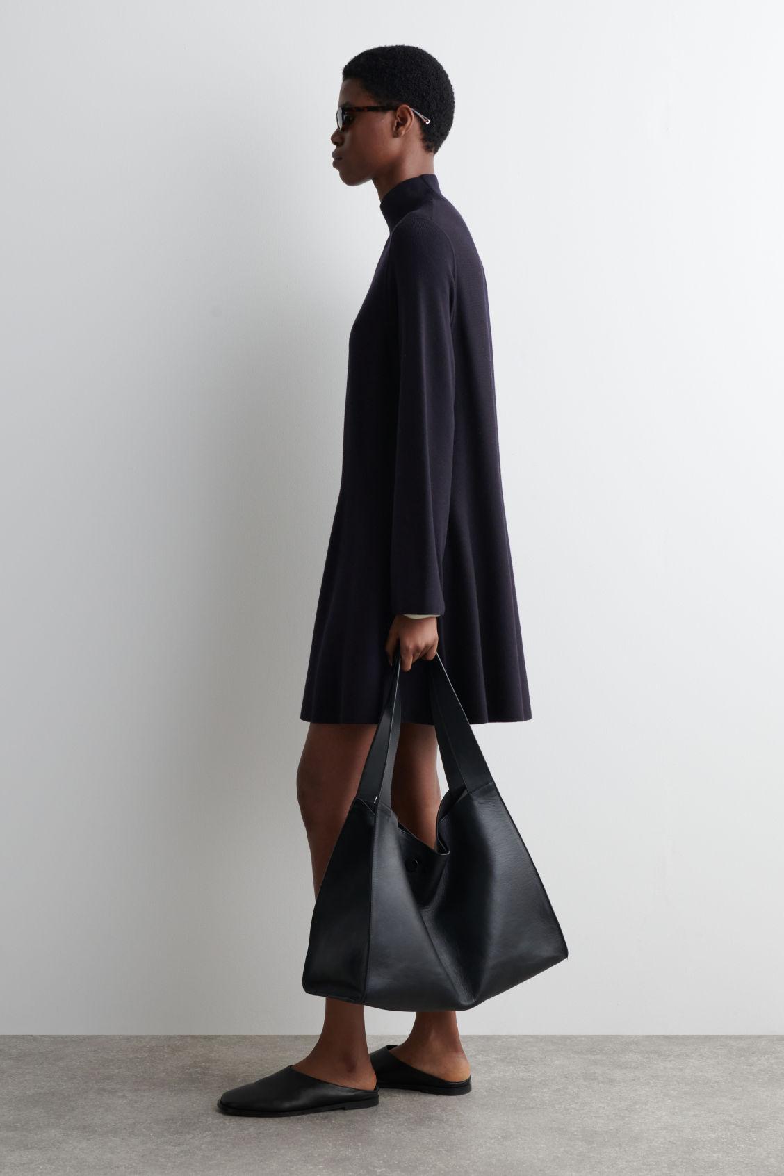 FLARED HIGH-NECK WOOL MINI DRESS Product Image