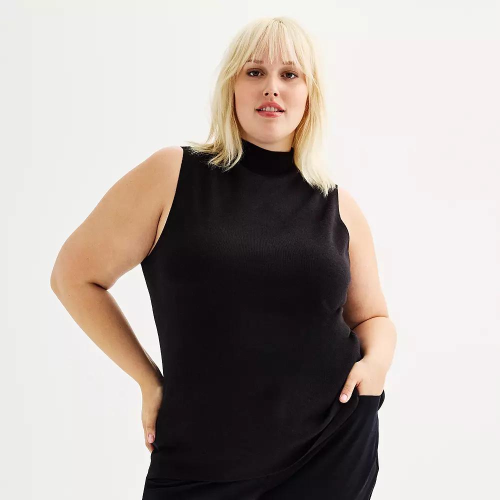Plus Size Nine West Mockneck Sleeveless Sweater, Women's, Size: 0X, Mineral Black Product Image