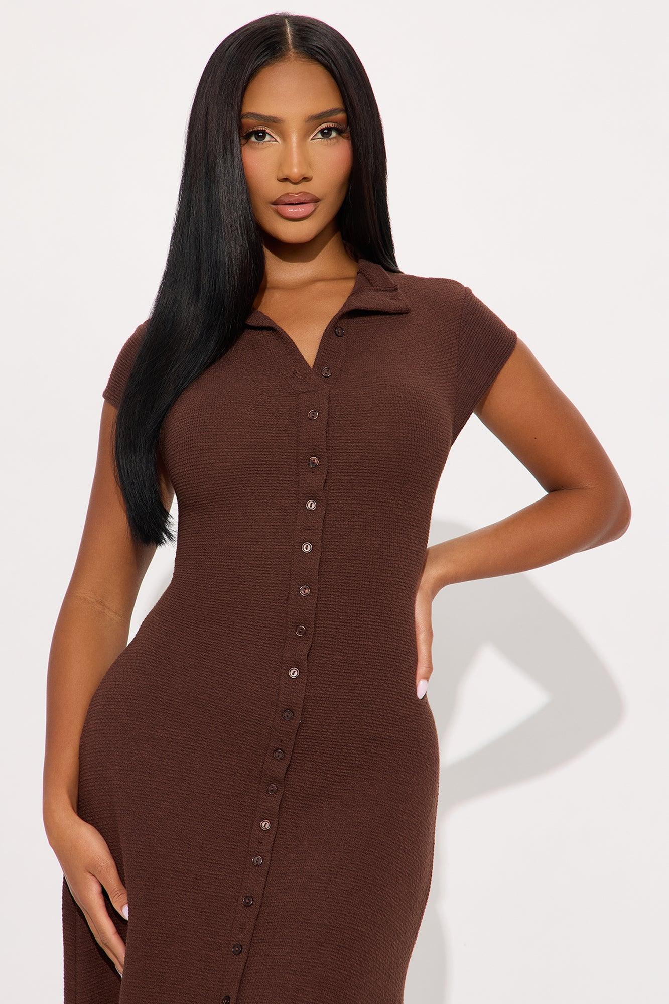 Dara Textured Midi Dress - Chocolate Female Product Image