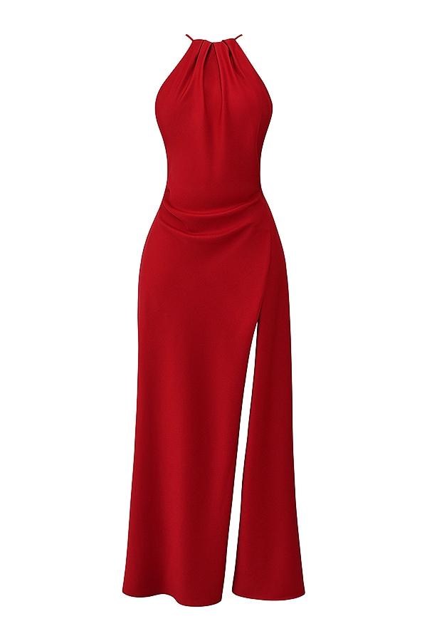 Zanab  red rose thigh slit maxi dress Product Image