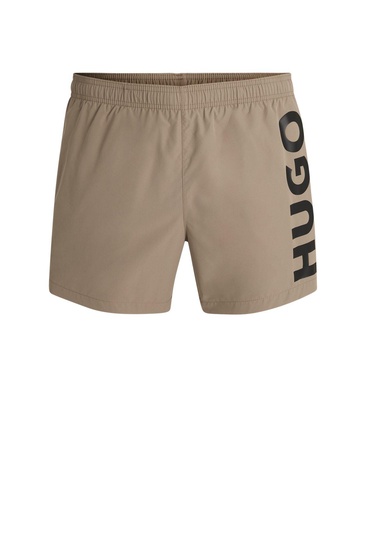 HUGO - Quick-dry swim shorts with vertical logo print - Light Blue Product Image